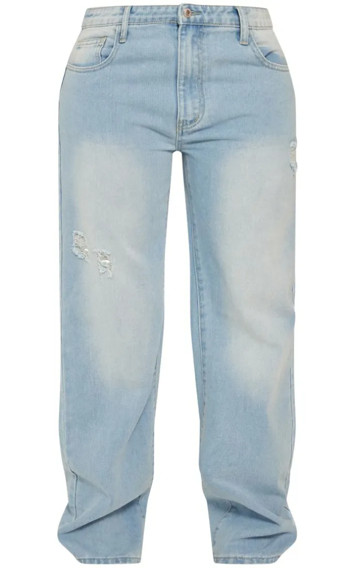 Shape Light Blue Washed Denim Wide Leg Jeans