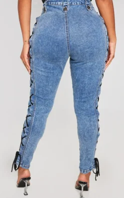 Shape Light Blue Washed Denim Lace Up Skinny Jeans