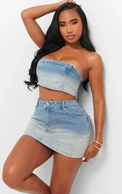 Shape Light Blue Washed Denim Bandeau Top