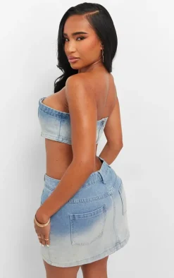 Shape Light Blue Washed Denim Bandeau Top