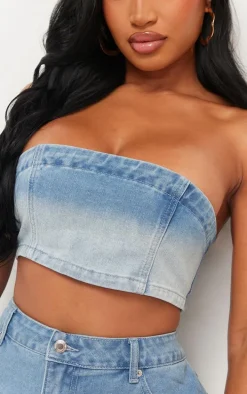 Shape Light Blue Washed Denim Bandeau Top