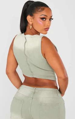 Shape Light Grey Denim Washed Asymmetric Crop Top