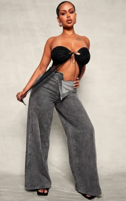 Shape Light Grey Foldover Waist Wide Leg Jeans