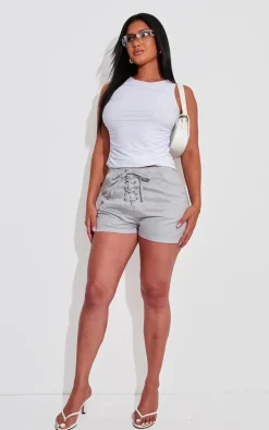 Shape Light Grey Lace Up Front Twill Shorts