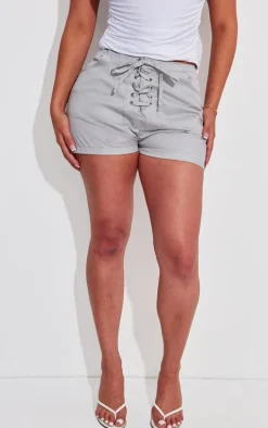 Shape Light Grey Lace Up Front Twill Shorts