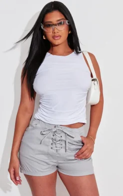 Shape Light Grey Lace Up Front Twill Shorts