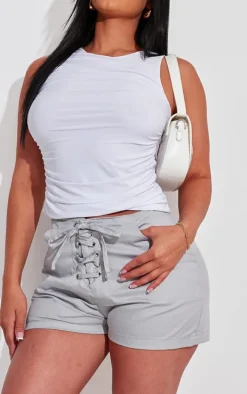 Shape Light Grey Lace Up Front Twill Shorts