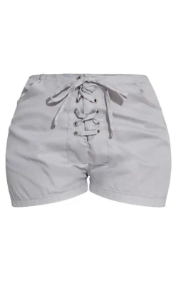 Shape Light Grey Lace Up Front Twill Shorts