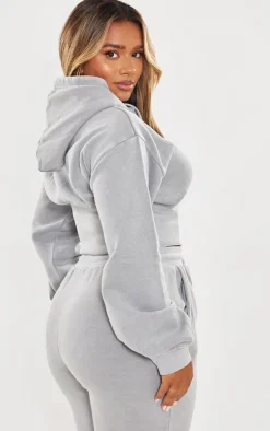 Shape Light Grey Sweat Cropped Shirred Waist Hoodie