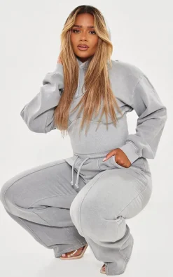 Shape Light Grey Sweat Cropped Shirred Waist Hoodie