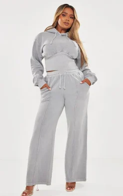 Shape Light Grey Sweat Seam Detail Wide Leg Sweatpants