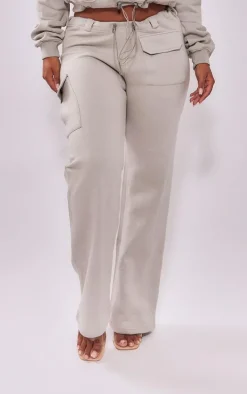 Shape Light Grey Toggle Waist Pocket Detail Wide Leg Sweatpants