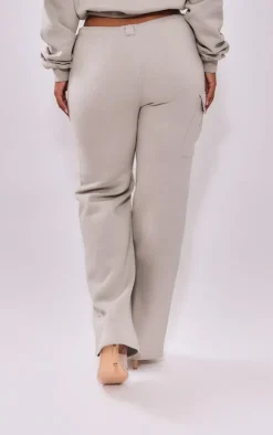 Shape Light Grey Toggle Waist Pocket Detail Wide Leg Sweatpants