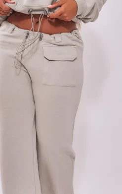 Shape Light Grey Toggle Waist Pocket Detail Wide Leg Sweatpants