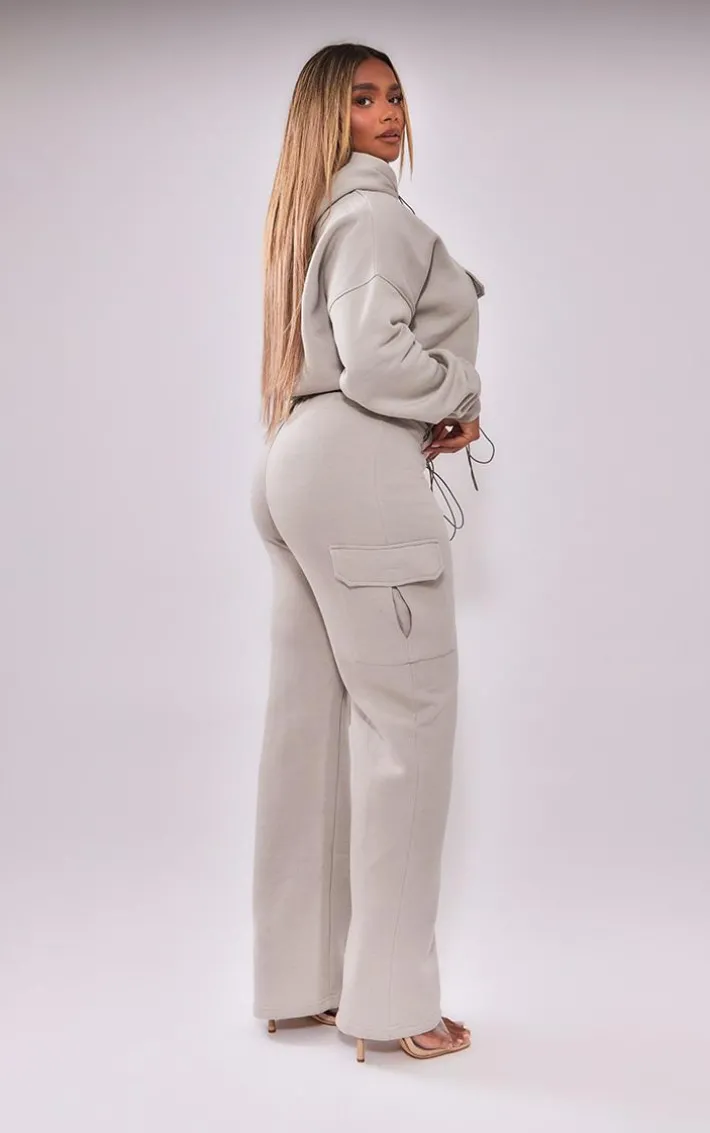 Shape Light Grey Toggle Waist Pocket Front Cropped Hoodie