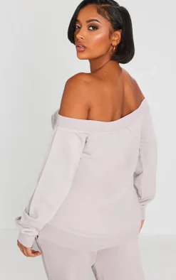 Shape Light Grey Washed Bardot Zip Up Sweatshirt