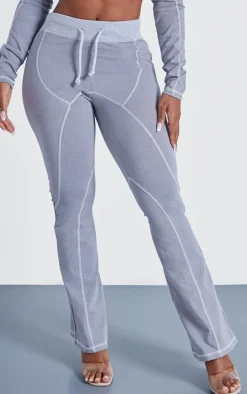 Shape Light Grey Washed Cotton Seam Detail Flare Leggings