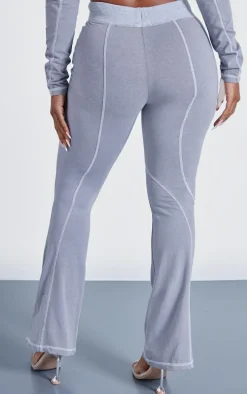 Shape Light Grey Washed Cotton Seam Detail Flare Leggings