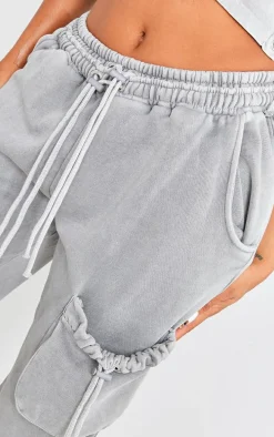 Shape Light Grey Washed Double Waistband Pocket Detail Wide Leg Sweatpants