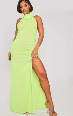 Shape Lime Burnout Mesh Halterneck Cowl Neck Maxi Dress