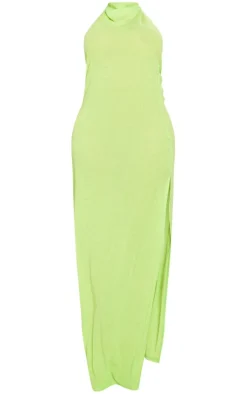 Shape Lime Burnout Mesh Halterneck Cowl Neck Maxi Dress