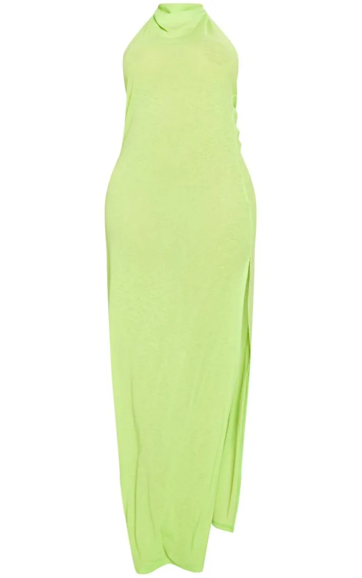 Shape Lime Burnout Mesh Halterneck Cowl Neck Maxi Dress