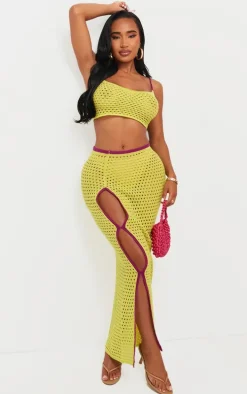 Shape Lime Knit Contrast Seam Maxi Skirt