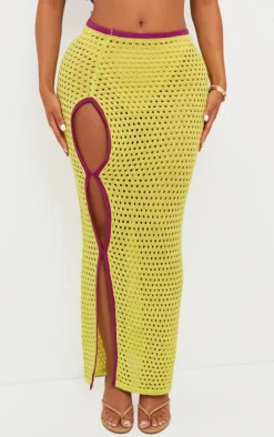 Shape Lime Knit Contrast Seam Maxi Skirt