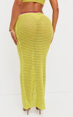 Shape Lime Knit Contrast Seam Maxi Skirt
