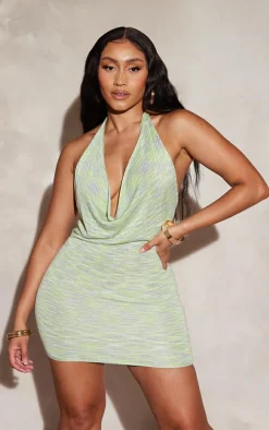 Shape Lime Knit Halterneck Fray Hem Mini Dress