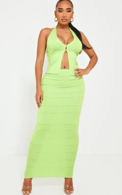 Shape Lime Knit Hook And Eye Halterneck Plunge Top