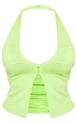Shape Lime Knit Hook And Eye Halterneck Plunge Top