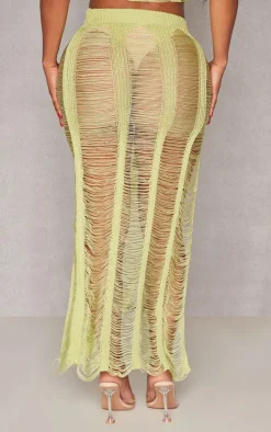 Shape Lime Knit Ladder Maxi Skirt