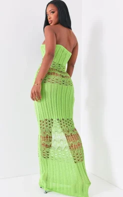Shape Lime Knit Sheer Panel Bandeau Maxi Dress