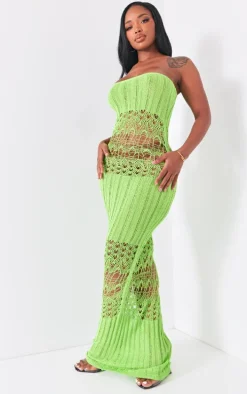 Shape Lime Knit Sheer Panel Bandeau Maxi Dress
