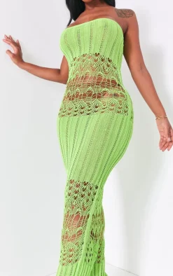 Shape Lime Knit Sheer Panel Bandeau Maxi Dress