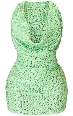 Shape Lime Sequin Cowl Front Bodycon Dress