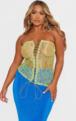 Shape Lime Sheer Lace Tie Front Bandeau Top