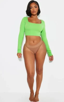 Shape Lime Stretch Seamless Scoop Neck Long Sleeve Crop Top