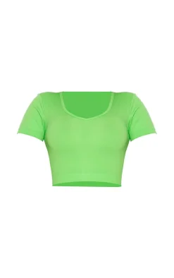 Shape Lime Stretch Seamless Scoop Neck Crop T Shirt