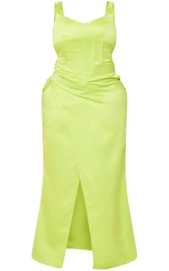 Shape Lime Structured Satin Split Detail Maxi Dress