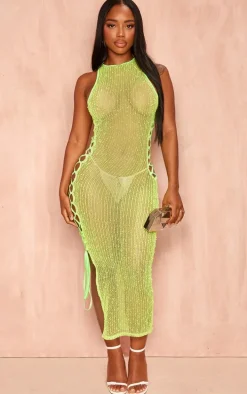 Shape Lime Textured Sheer Cut Out Side Midaxi Dress