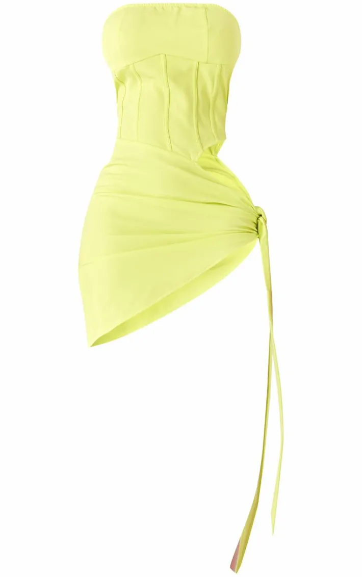 Shape Lime Woven Corset Detail Tie Side Bodycon Dress