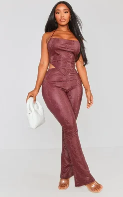 Shape Maroon Matte Faux Leather Snake Halterneck Top