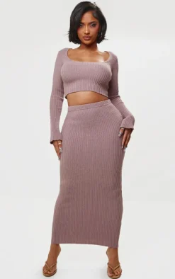 Shape Mauve Knit Ribbed Long Sleeve Scoop Crop Top