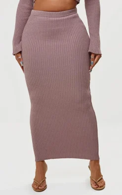 Shape Mauve Knit Ribbed Low Rise Maxi Skirt