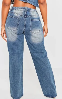 Shape Mid Blue Acid Wash Washed Denim Wide Leg Jeans