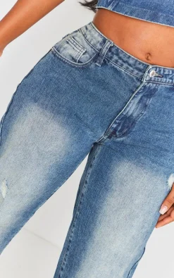 Shape Mid Blue Acid Wash Washed Denim Wide Leg Jeans