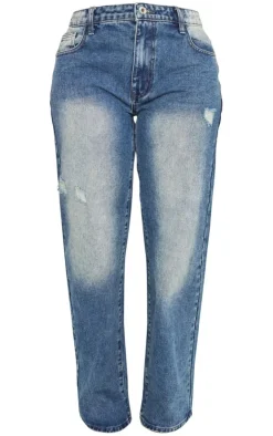 Shape Mid Blue Acid Wash Washed Denim Wide Leg Jeans