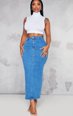 Shape Mid Blue Wash Denim Disco Midaxi Skirt